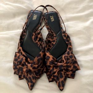 Zara Leopard Print Bow Flats Size 38 / 7.5